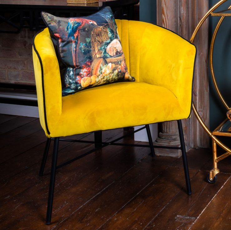 mustard yellow piped club chair