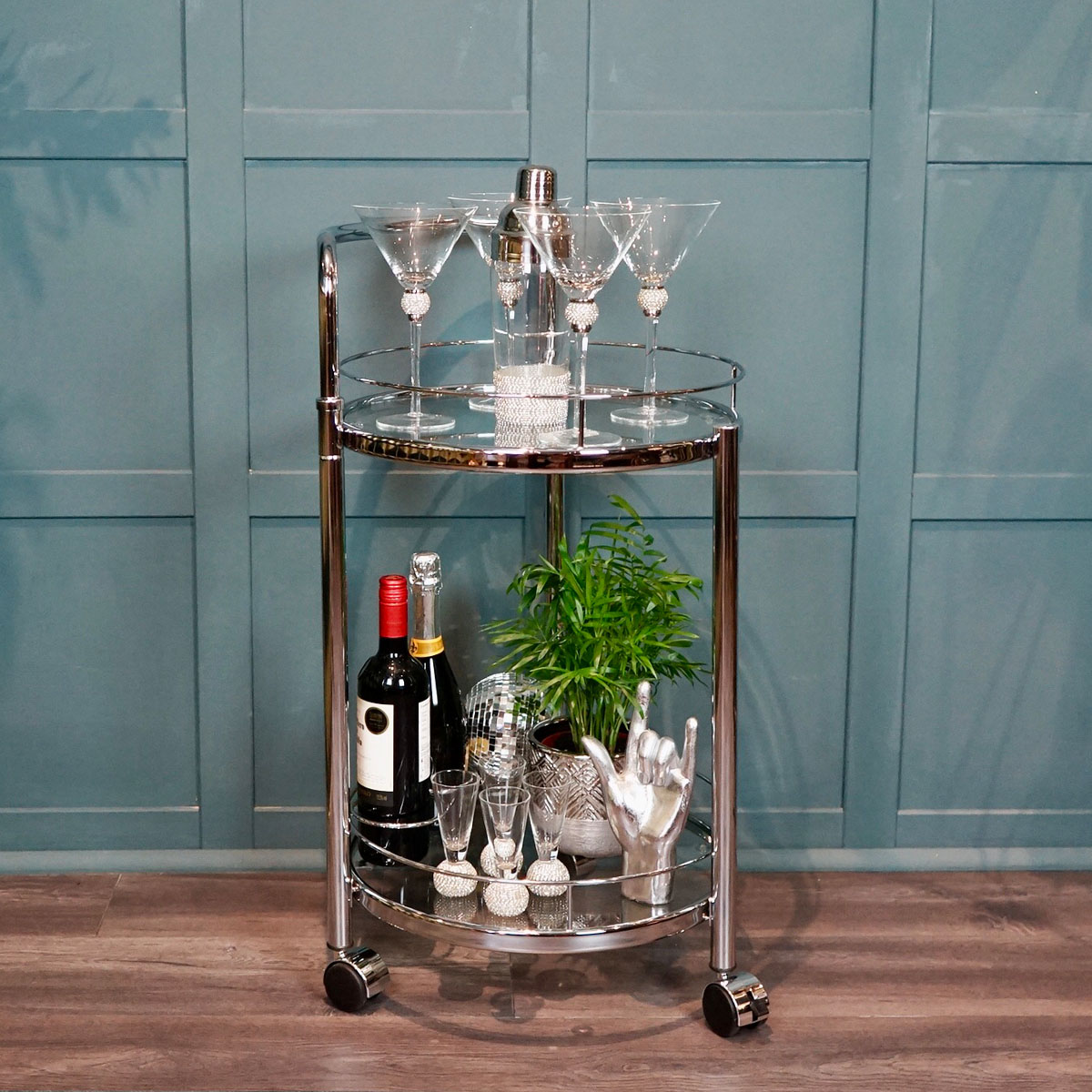 Silverline Drinks Trolley Cocktail Glasses In Situ