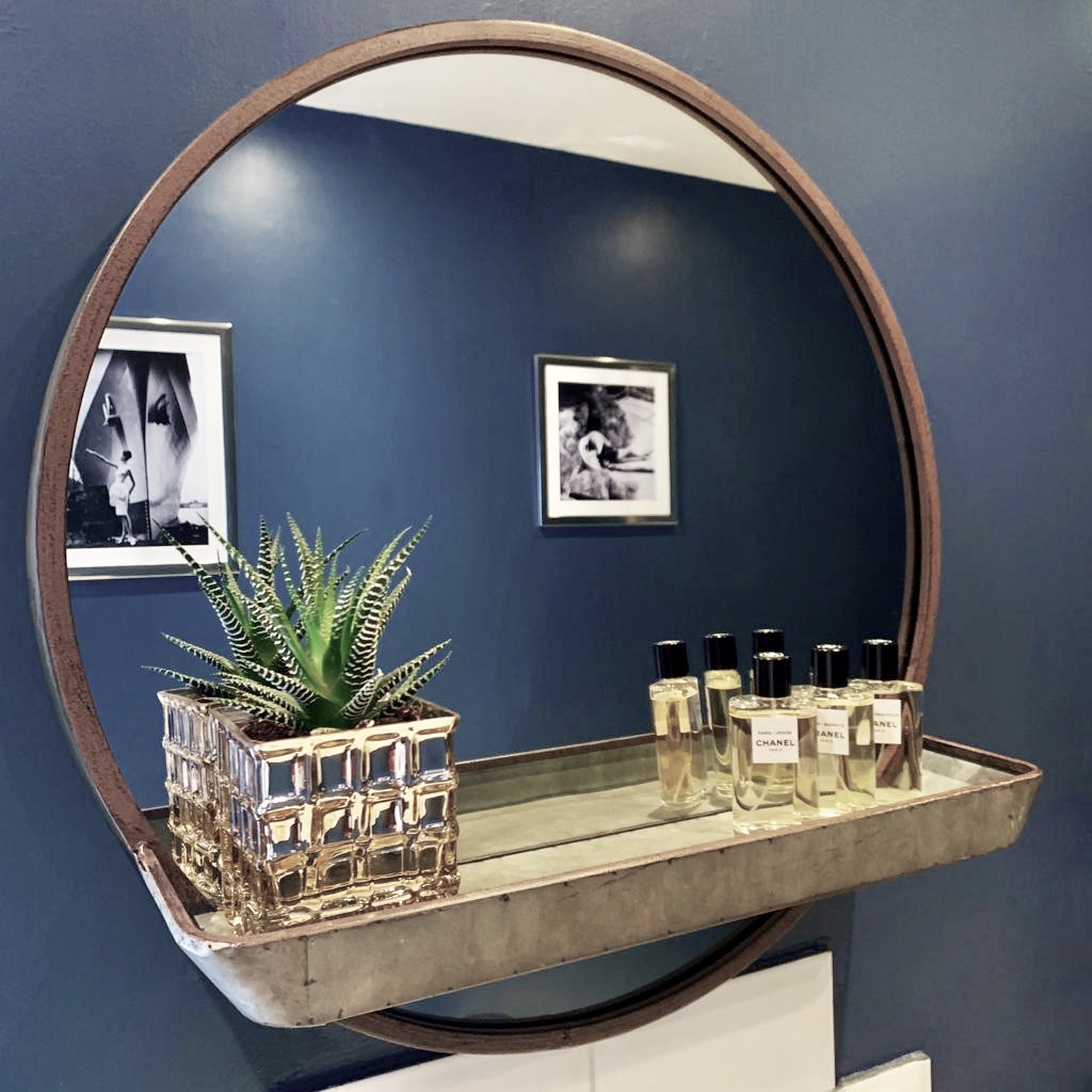 Round Wall Mirror with Shelf